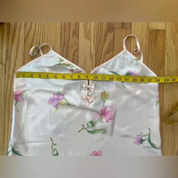 80s/90s Coquette Morgan Taylor Intimates Satin Baby Oink Floral Nightie W Bows - Picture 8 of 10